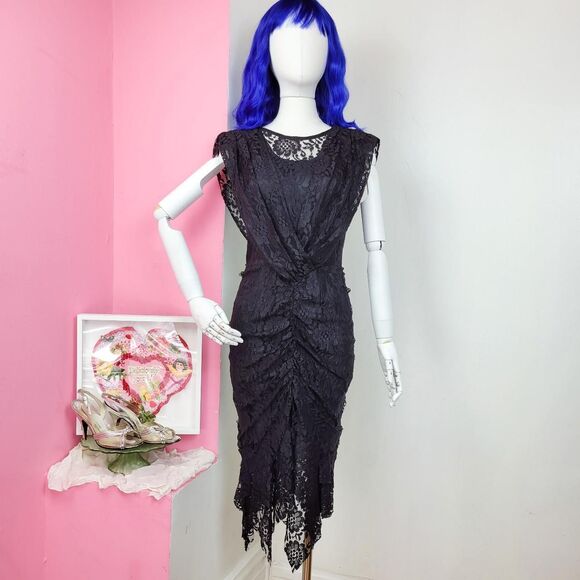 Vintage 80s Black Lace Wiggle Dress - Picture 1 of 7